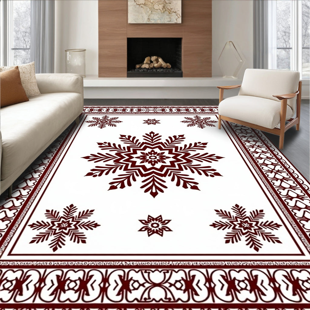 Deep Red Starburst Snowflake Mandala Rug