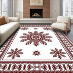 Deep Red Starburst Snowflake Mandala Rug