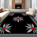 Black Red Berry Leaf Arrangement Rug