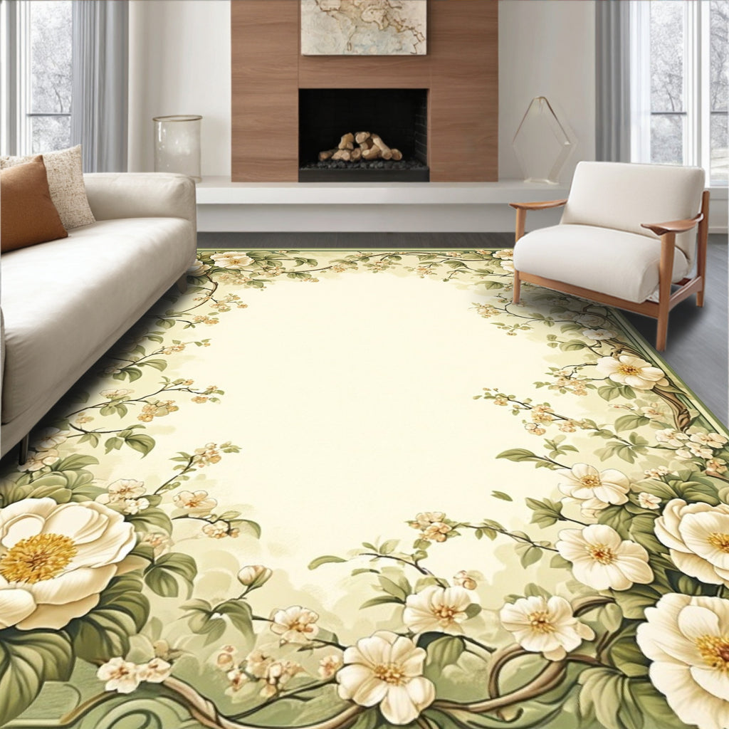 Elegant Vintage Botanical Floral Design Rug