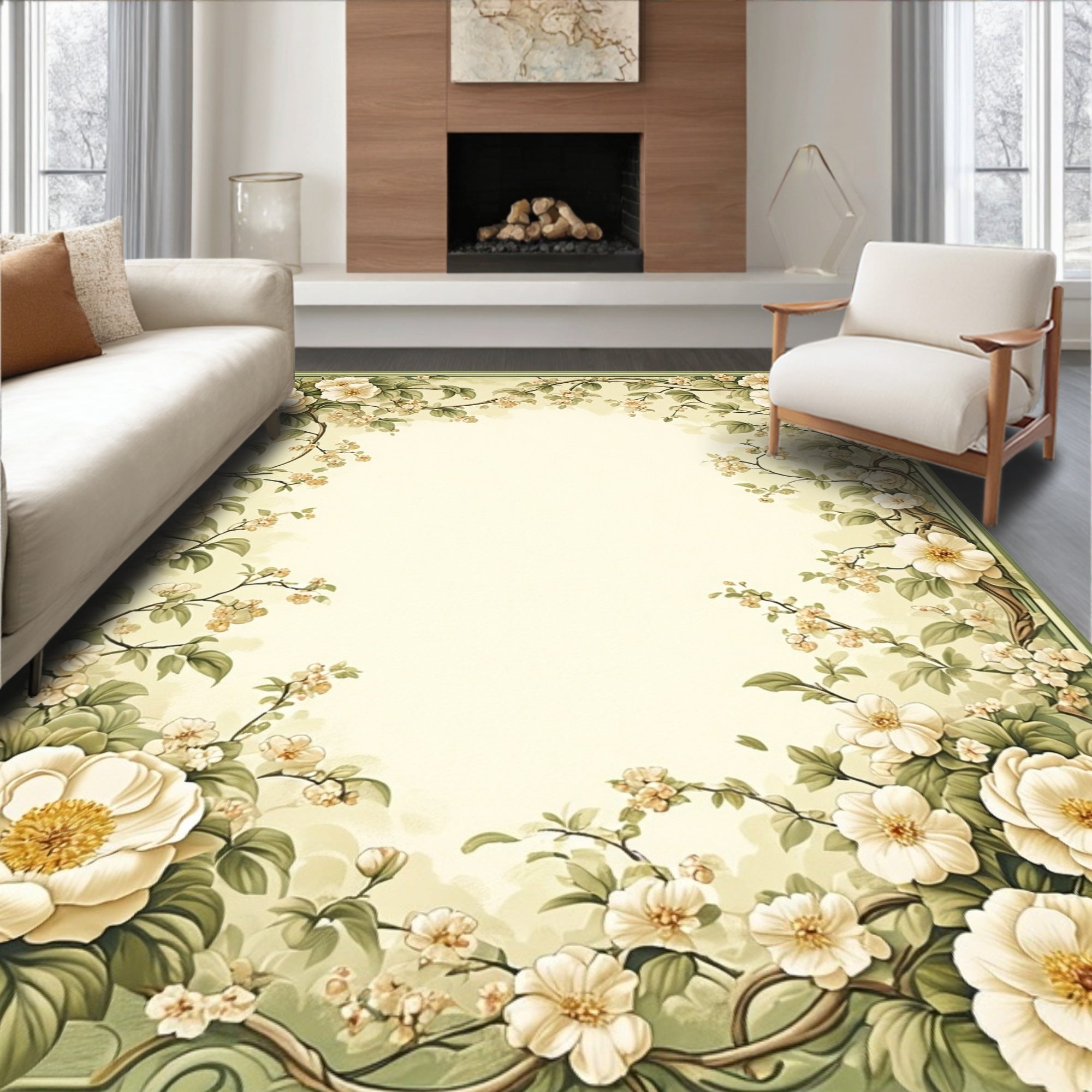 Elegant Vintage Botanical Floral Design Rug