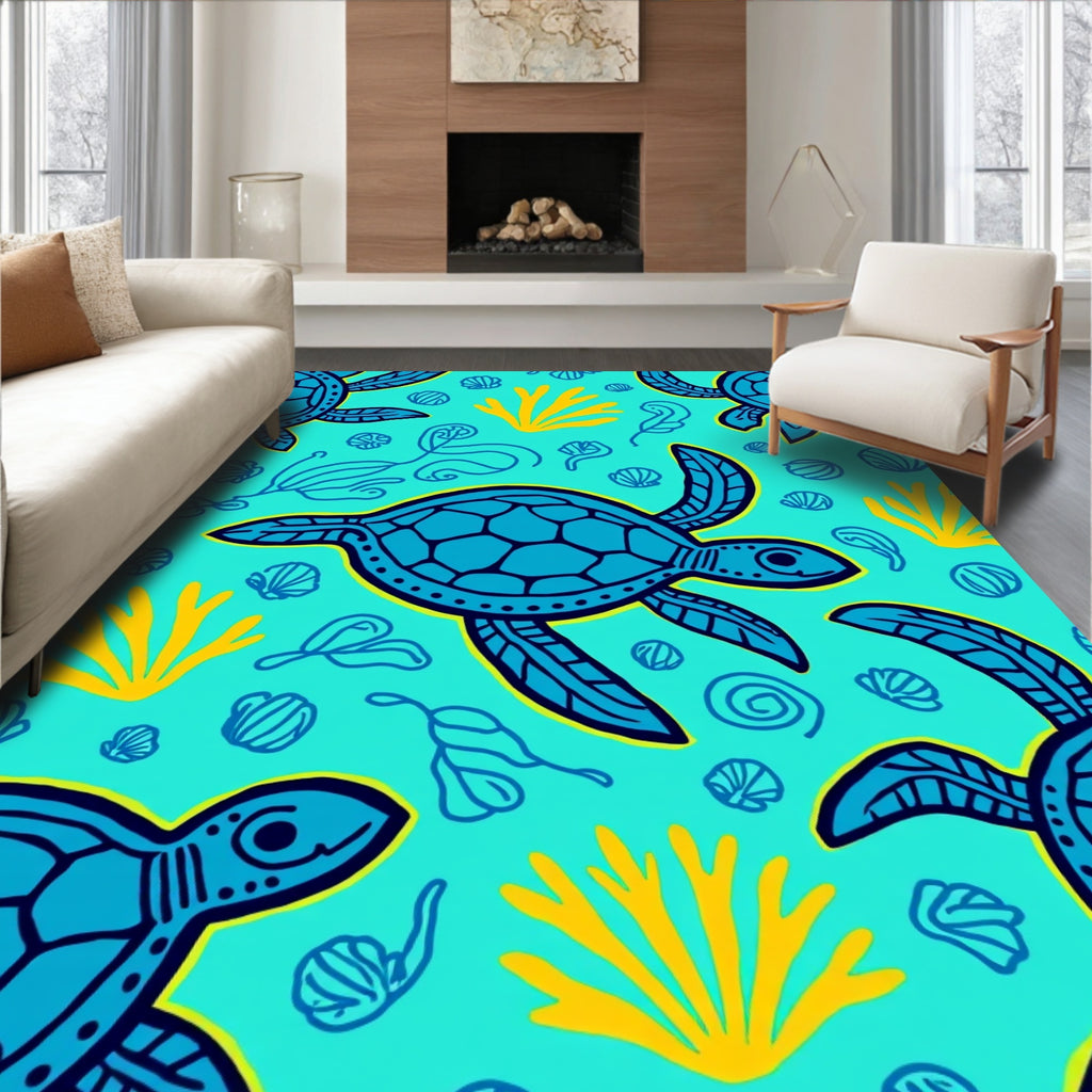 Ocean Turtle Coral Pattern Design Rug