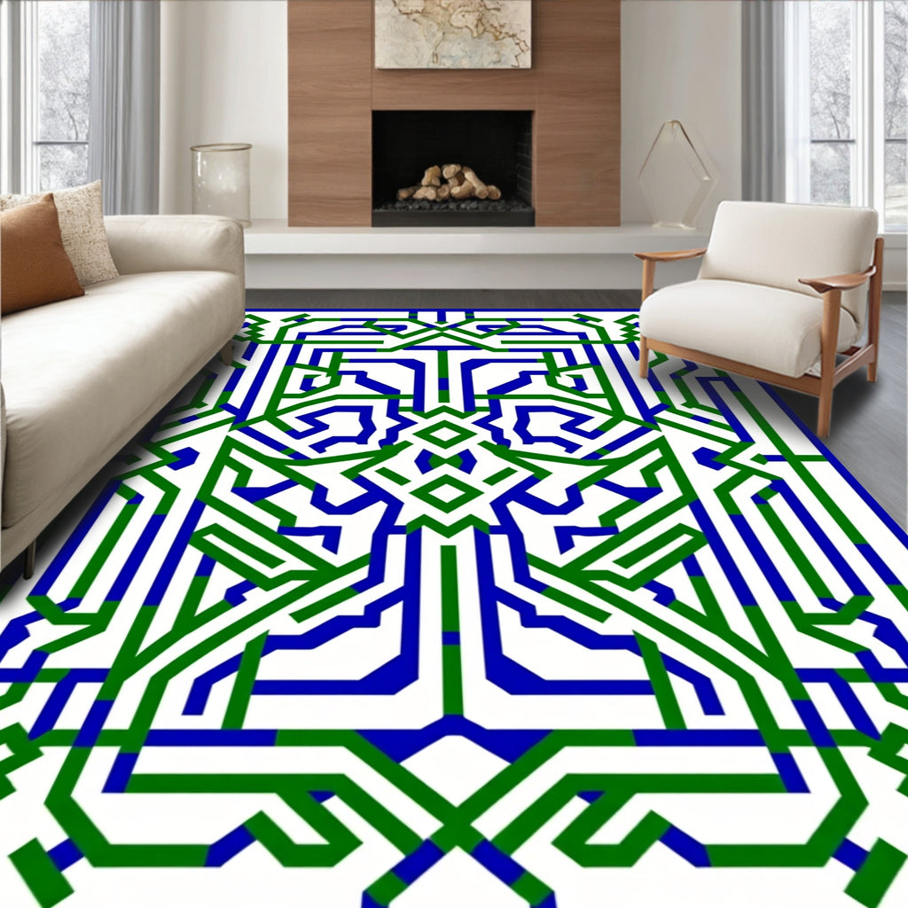 Green Blue Op Art Geometric Design Rug