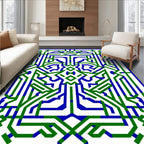 Green Blue Op Art Geometric Design Rug