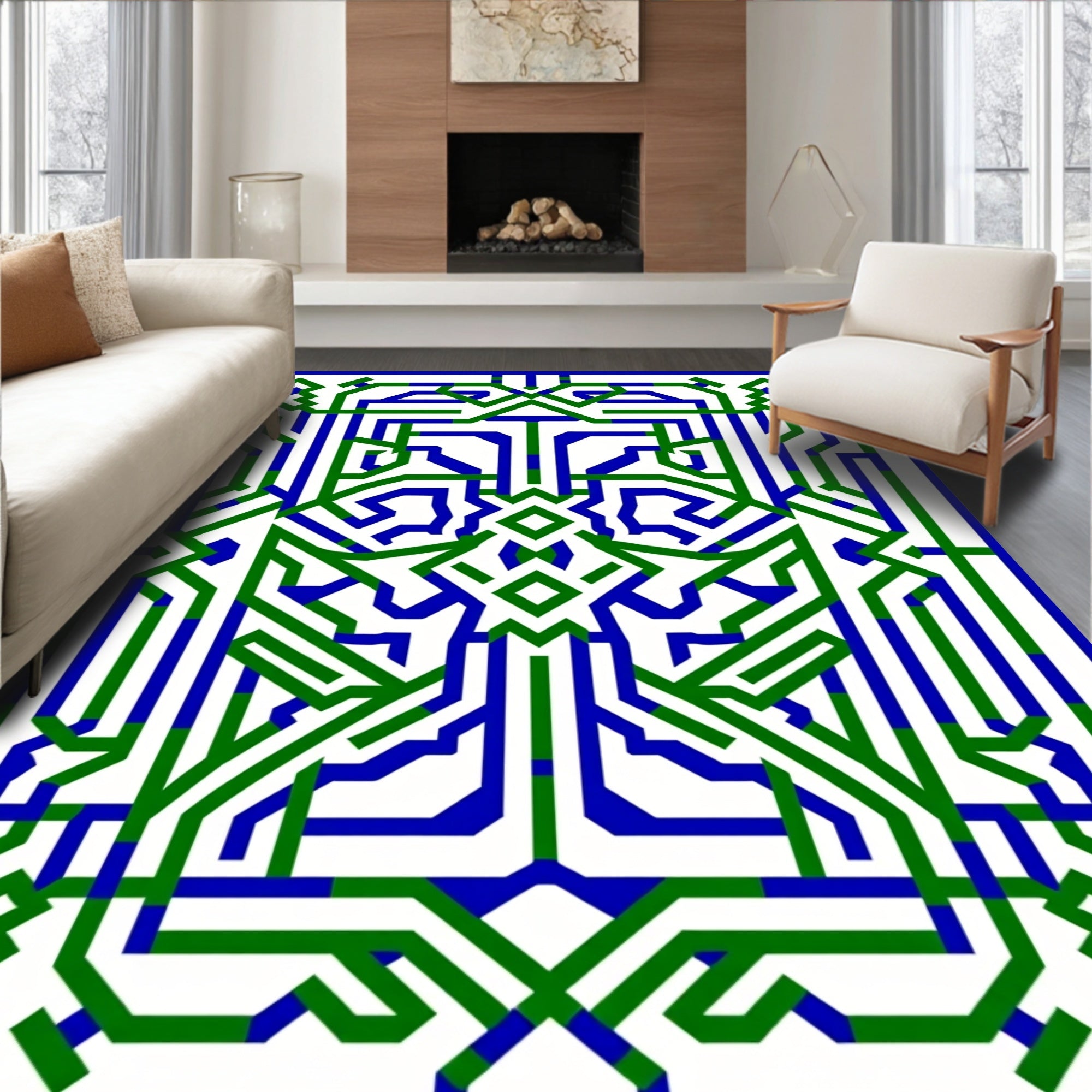 Green Blue Op Art Geometric Design Rug
