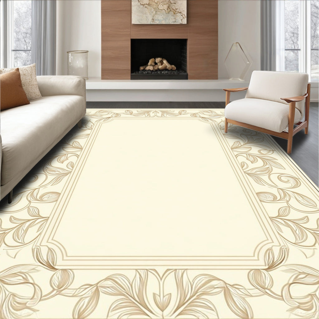 Elegant Floral Vine Border Rug