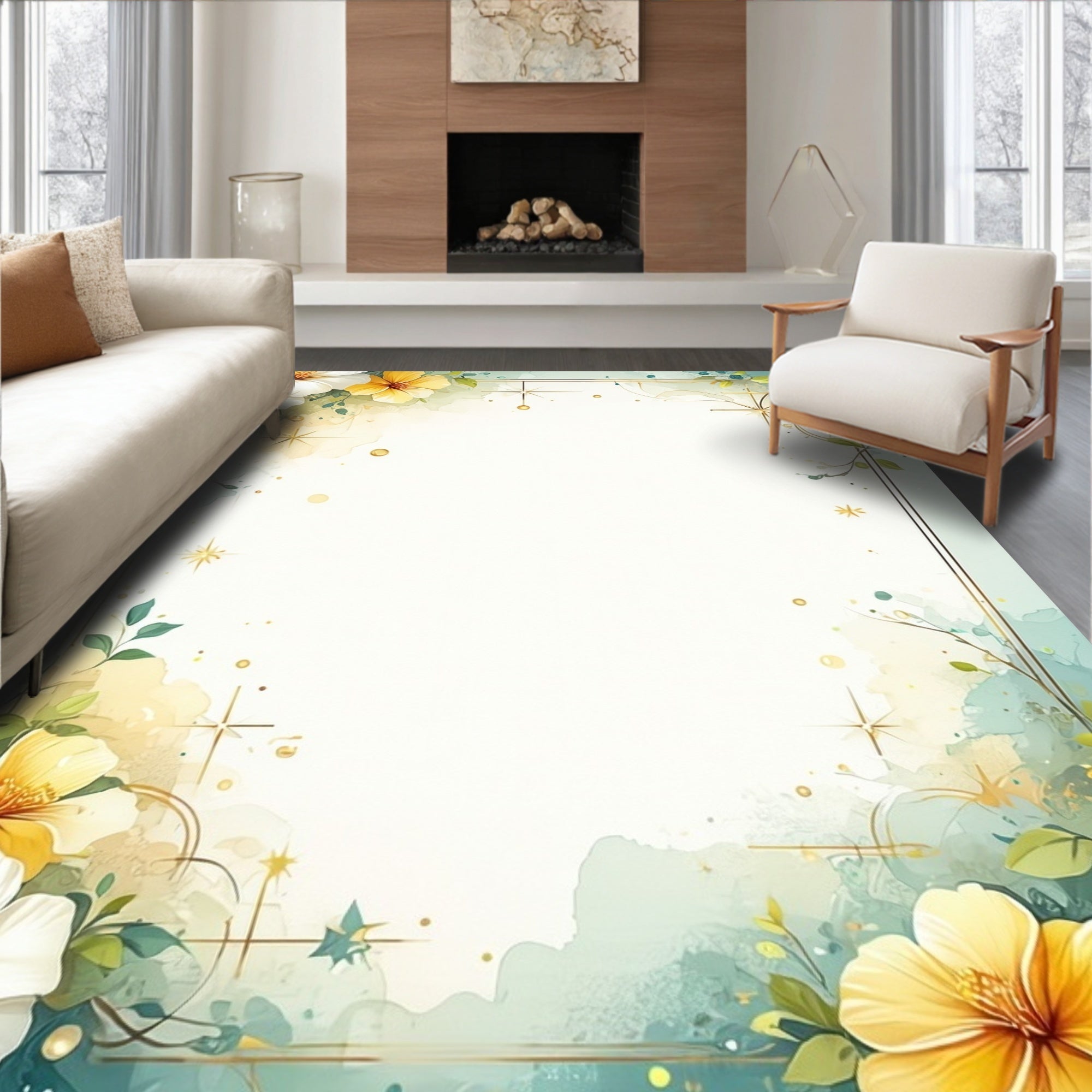 Floral Whimsy Watercolor Garden Rug
