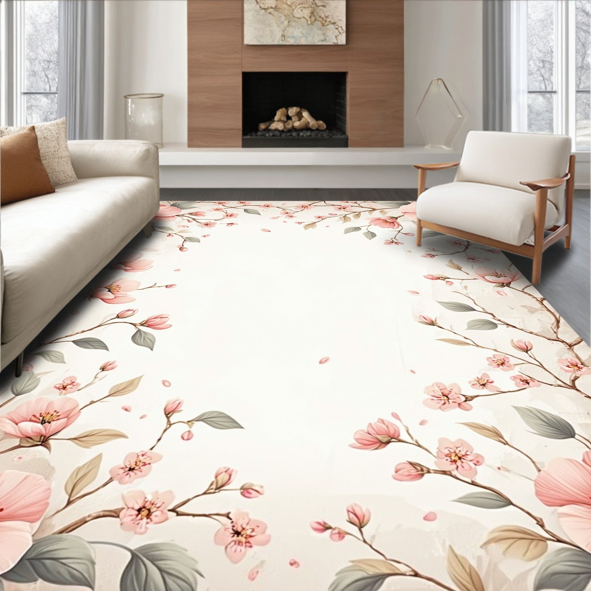 Spring Blossom Delicate Floral Pattern Rug