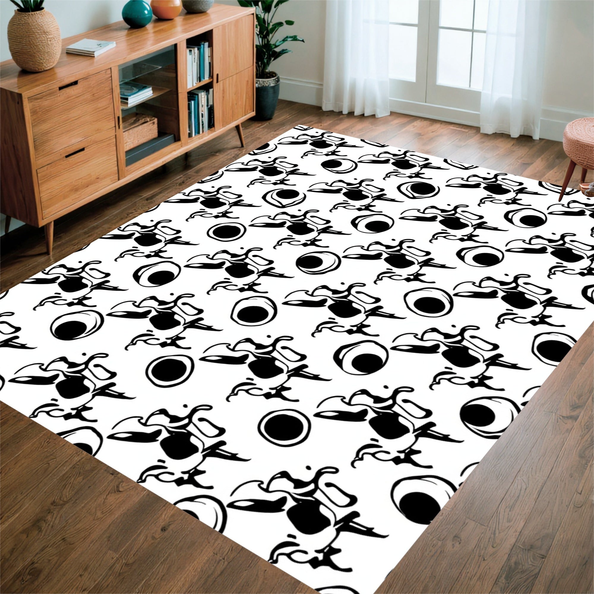 Abstract Black White Eye Pattern Rug
