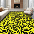 Abstract Yellow Black Swirl Pattern Rug