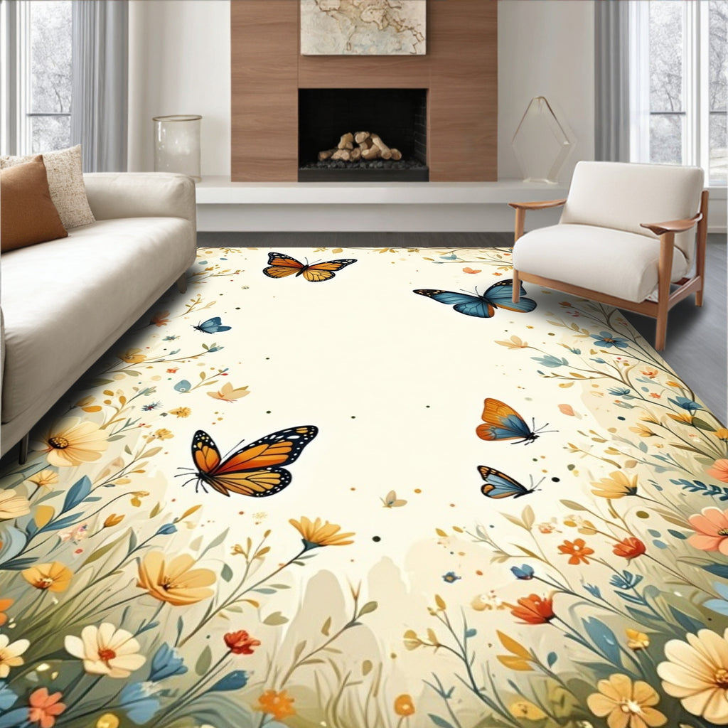 Whimsical Butterflies Floral Garden Design Rug