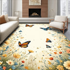 Whimsical Butterflies Floral Garden Design Rug