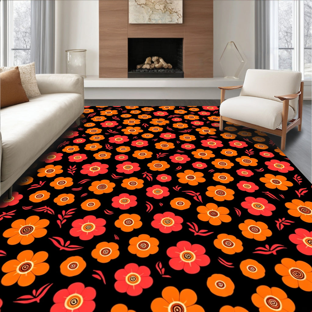 Bright Retro Floral Pattern Rug