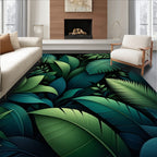 Lush Green Tropical Leaf Pattern Rug
