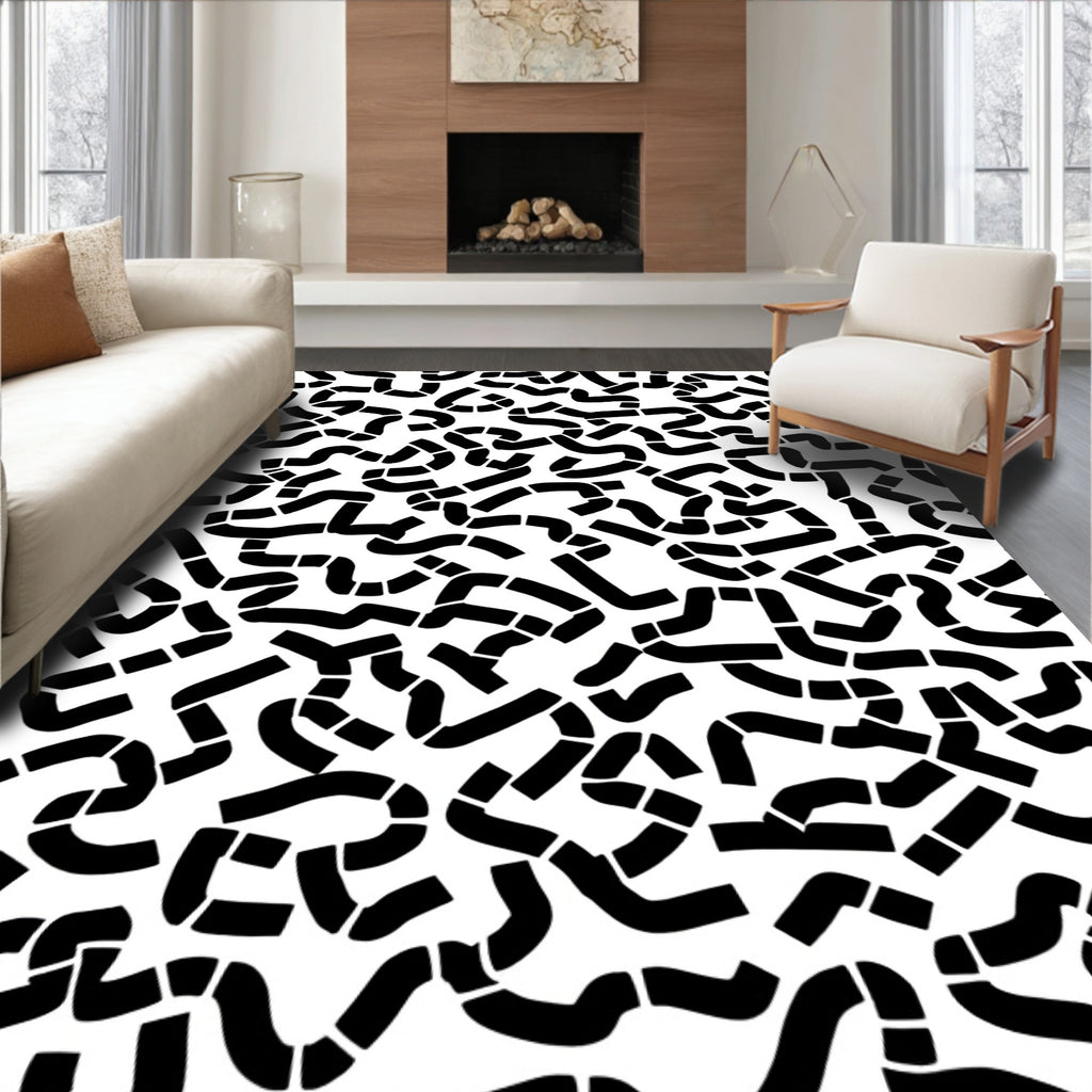 Abstract Black Tube Maze Pattern Rug