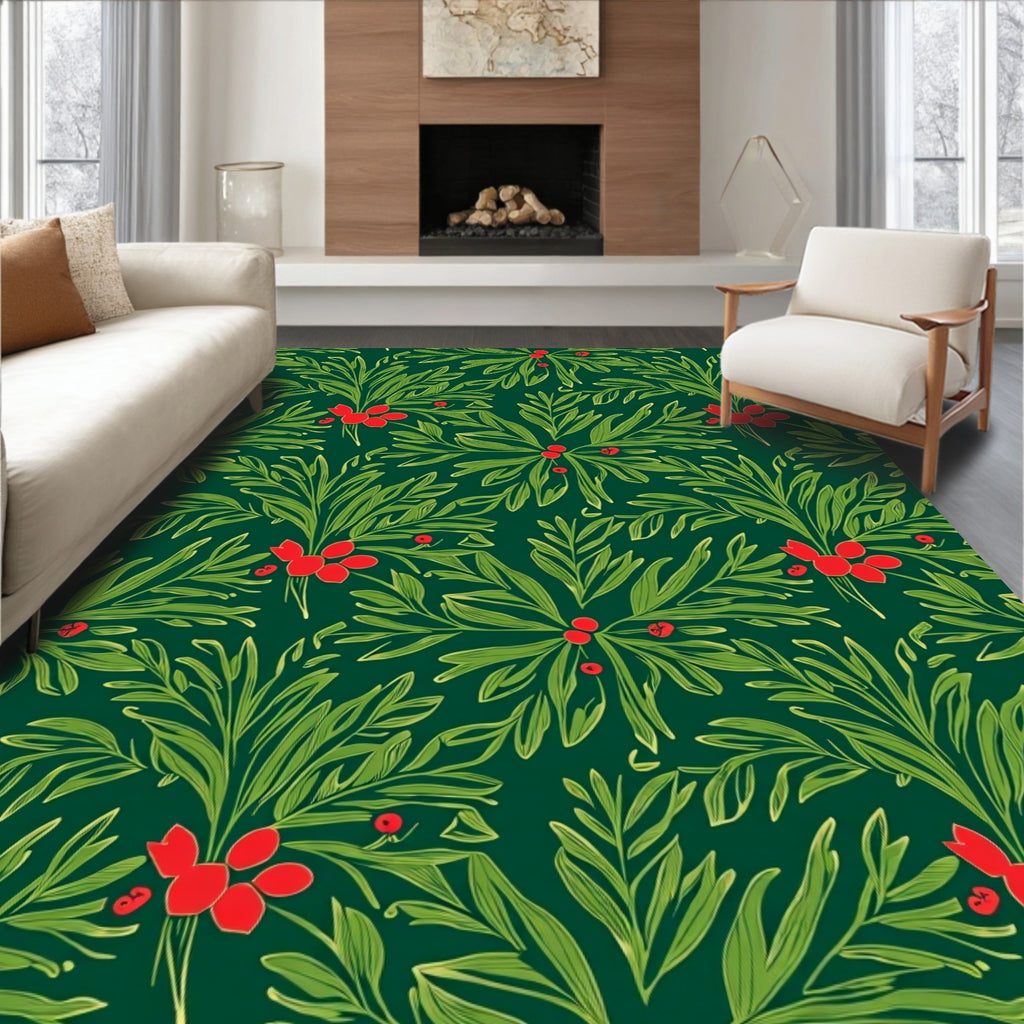 Emerald Green Scarlet Berry Foliage Rug