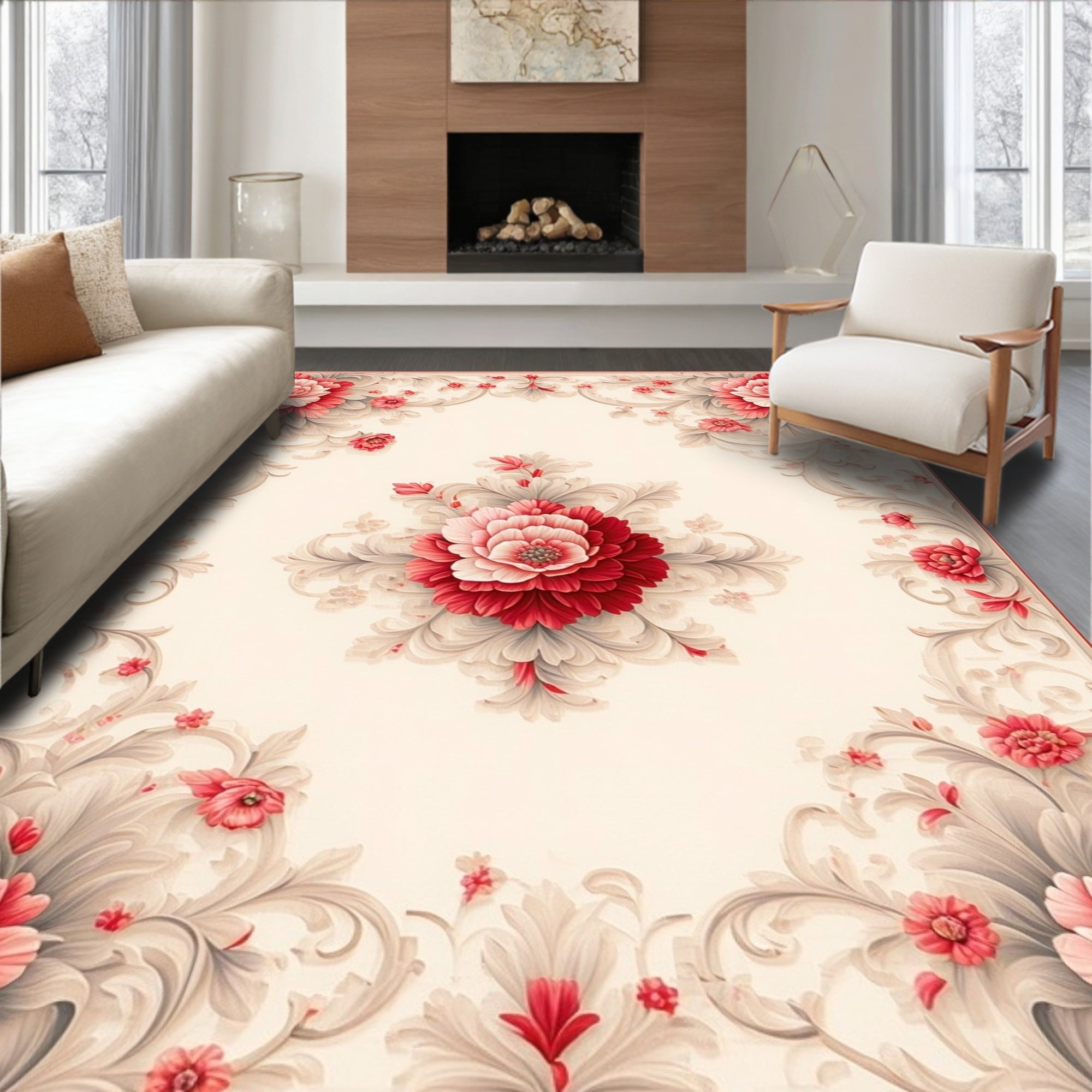 Grand Floral Scrollwork And Botanical Rug