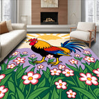 Rooster Flower Patterned Meadow Rug