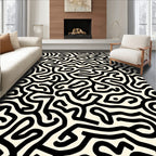 Abstract Black White Maze Pattern Rug