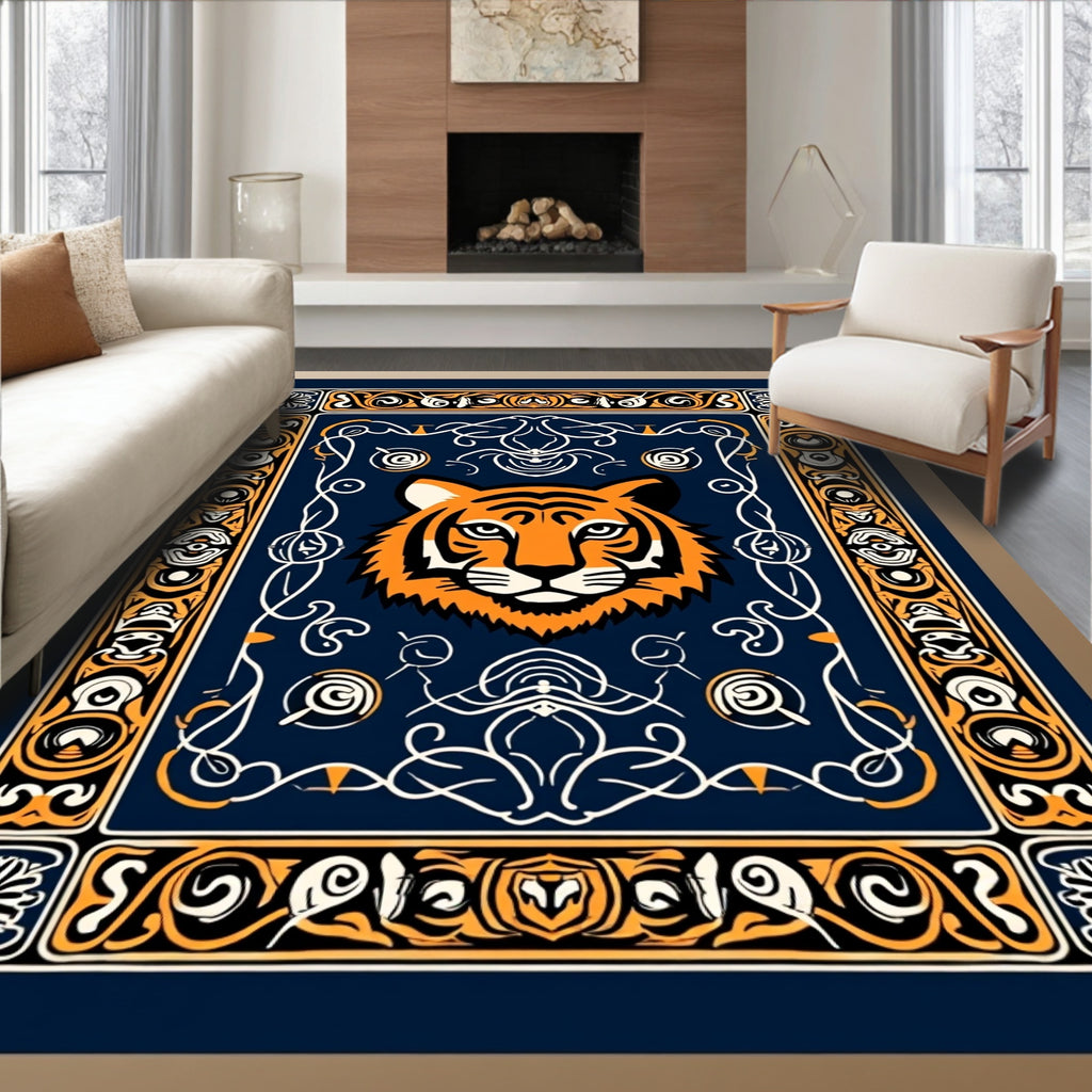 Ornate Tiger Face Pattern Rug