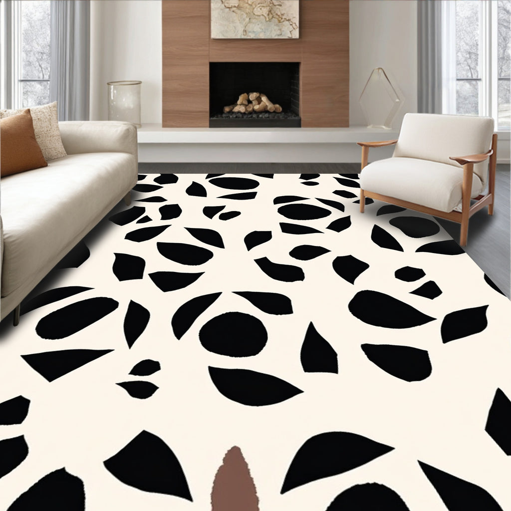 Abstract Black White Organic Shapes Rug