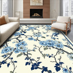 Elegant Blue Blossom Branch Pattern Rug