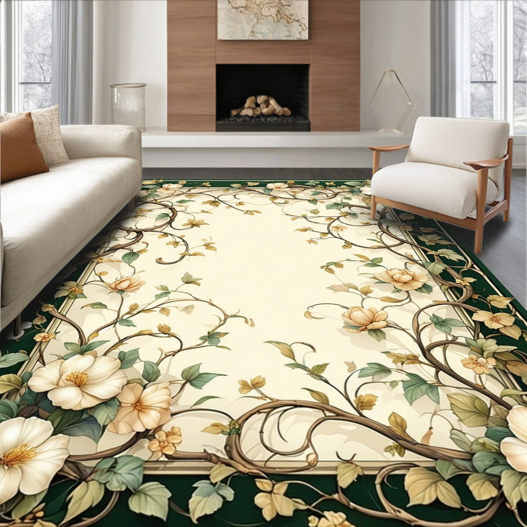 Ornate Floral Vine Motif Rug