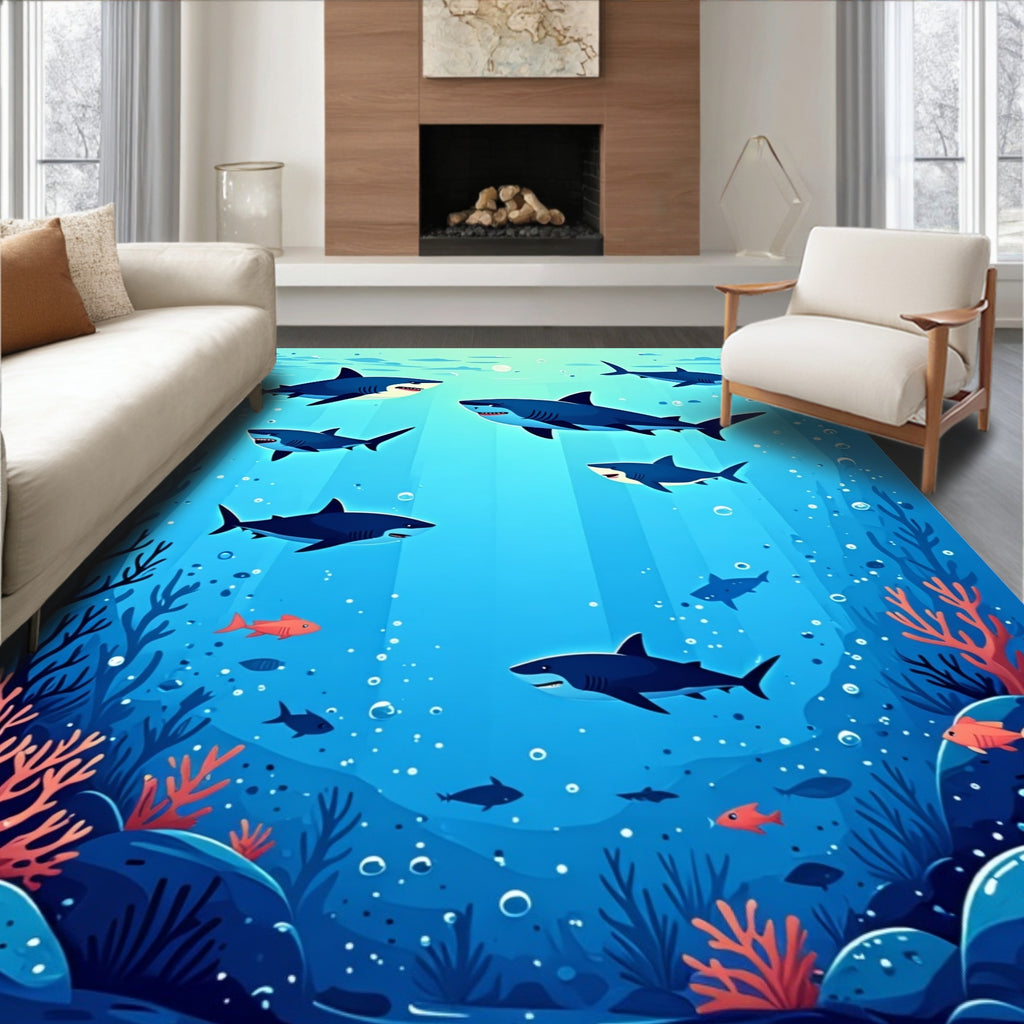Underwater Shark School Pattern Rug