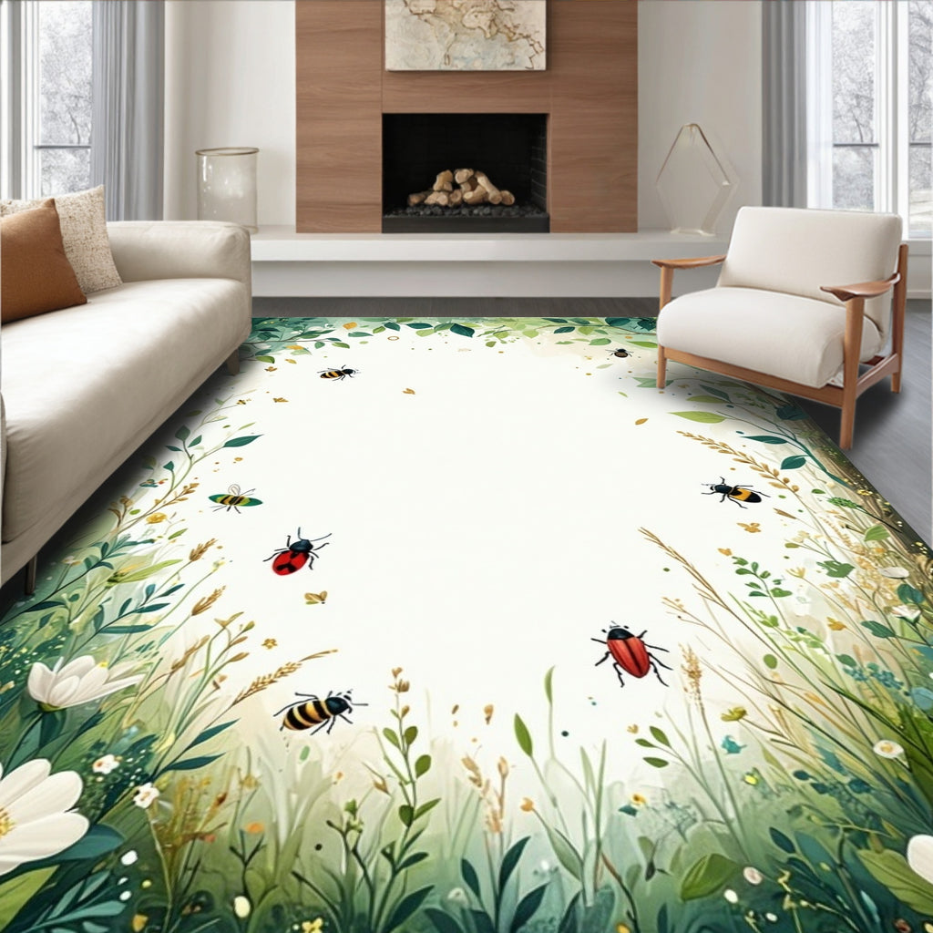 Whimsical Nature Insects And Flowers Rug