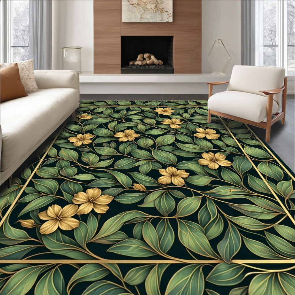 Classic Gold Leaf Floral Pattern Rug