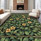 Classic Gold Leaf Floral Pattern Rug