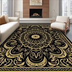 Intricate Floral Mandala Black Gold Rug