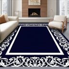Ornate Floral Scrollwork White Border Rug
