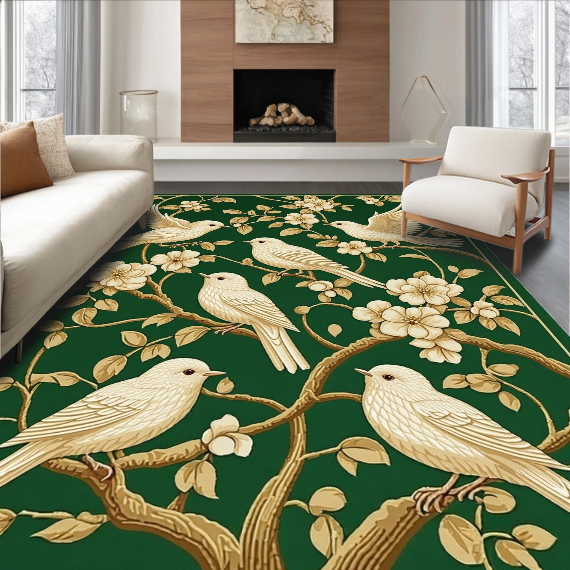 Avian Floral Vine Pattern Rug