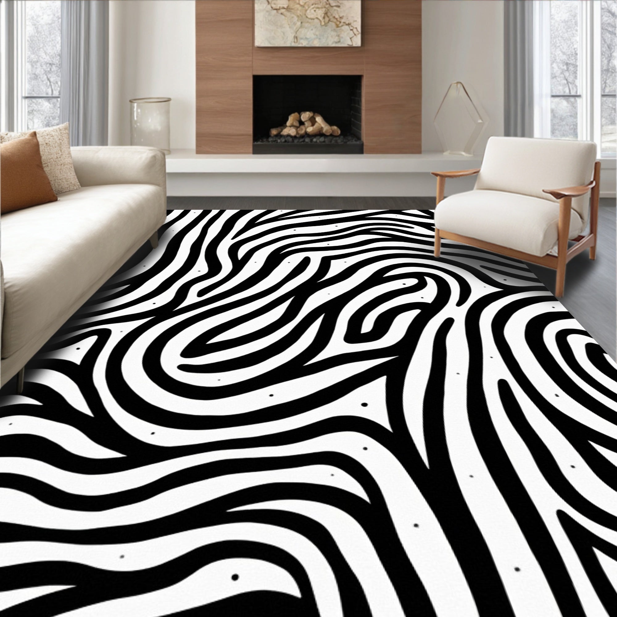 Abstract Black White Organic Stripes Rug
