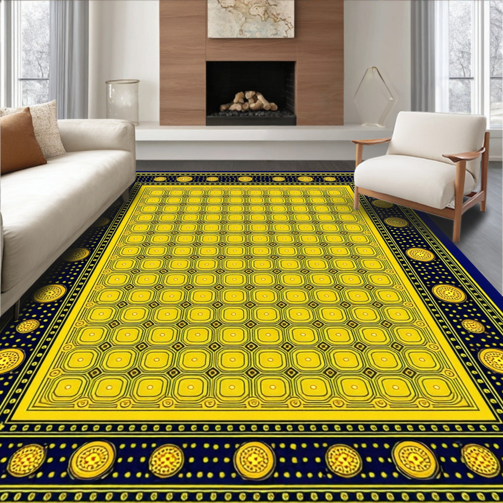 Bold Yellow Blue Geometric Circles Rug