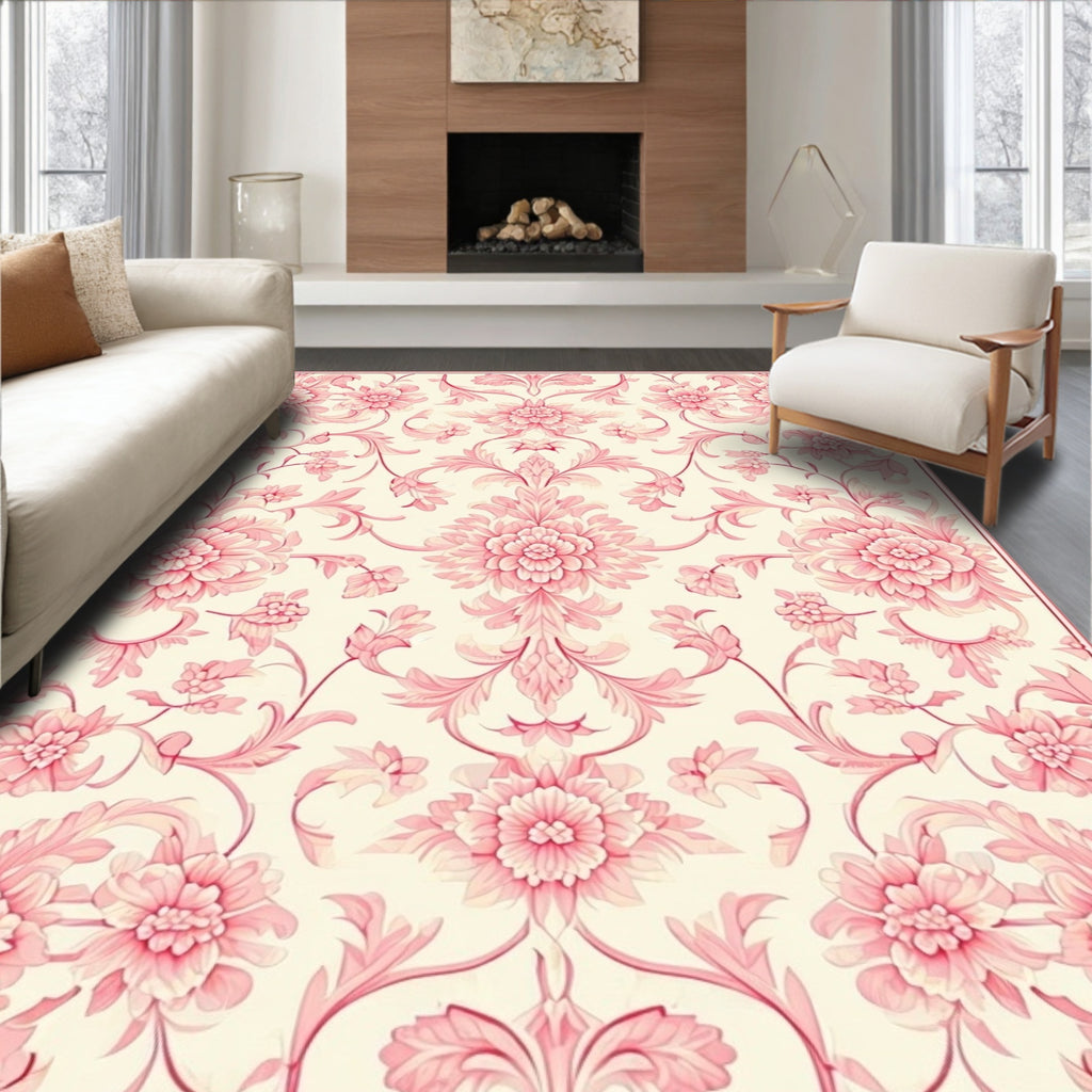 Pink Floral Damask Pattern Rug