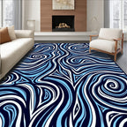 Blue Striped Swirl Abstract Design Rug