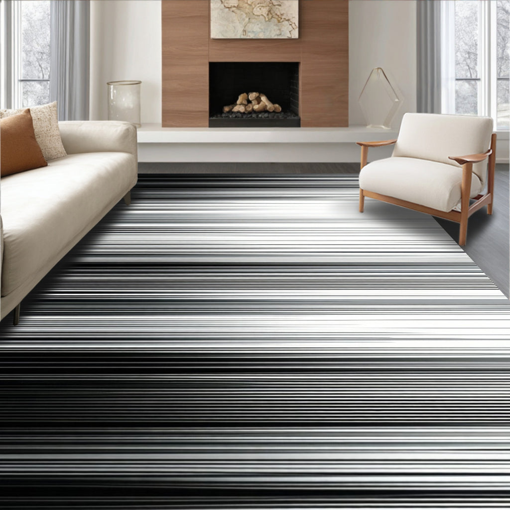 Monochrome Horizontally Lined Pattern Design Rug