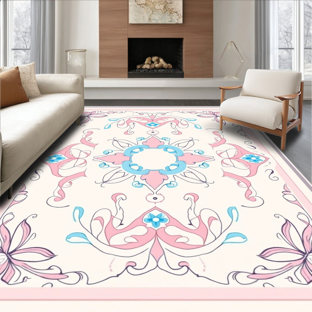 Ornate Floral Swirls Pastel Rug