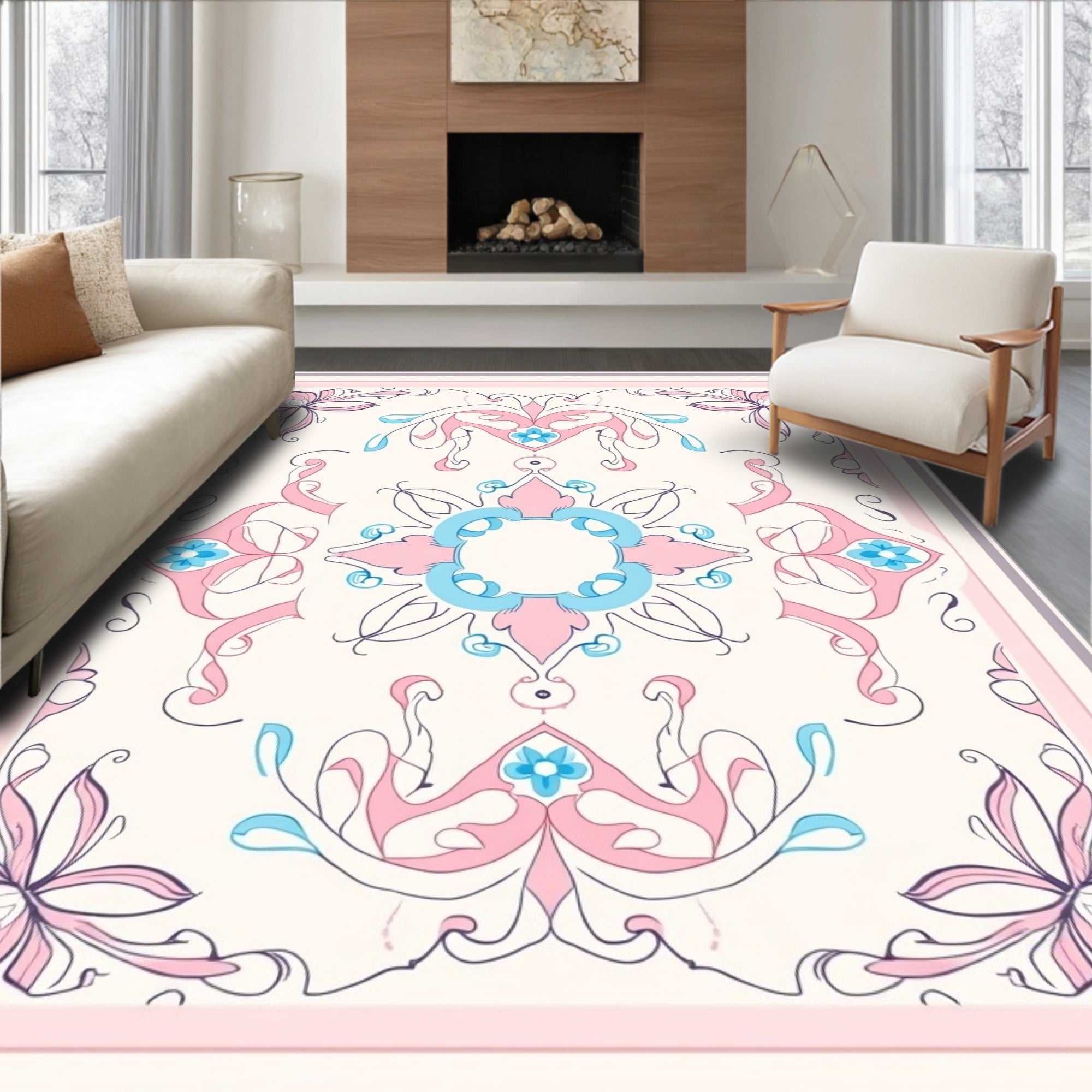 Ornate Floral Swirls Pastel Rug