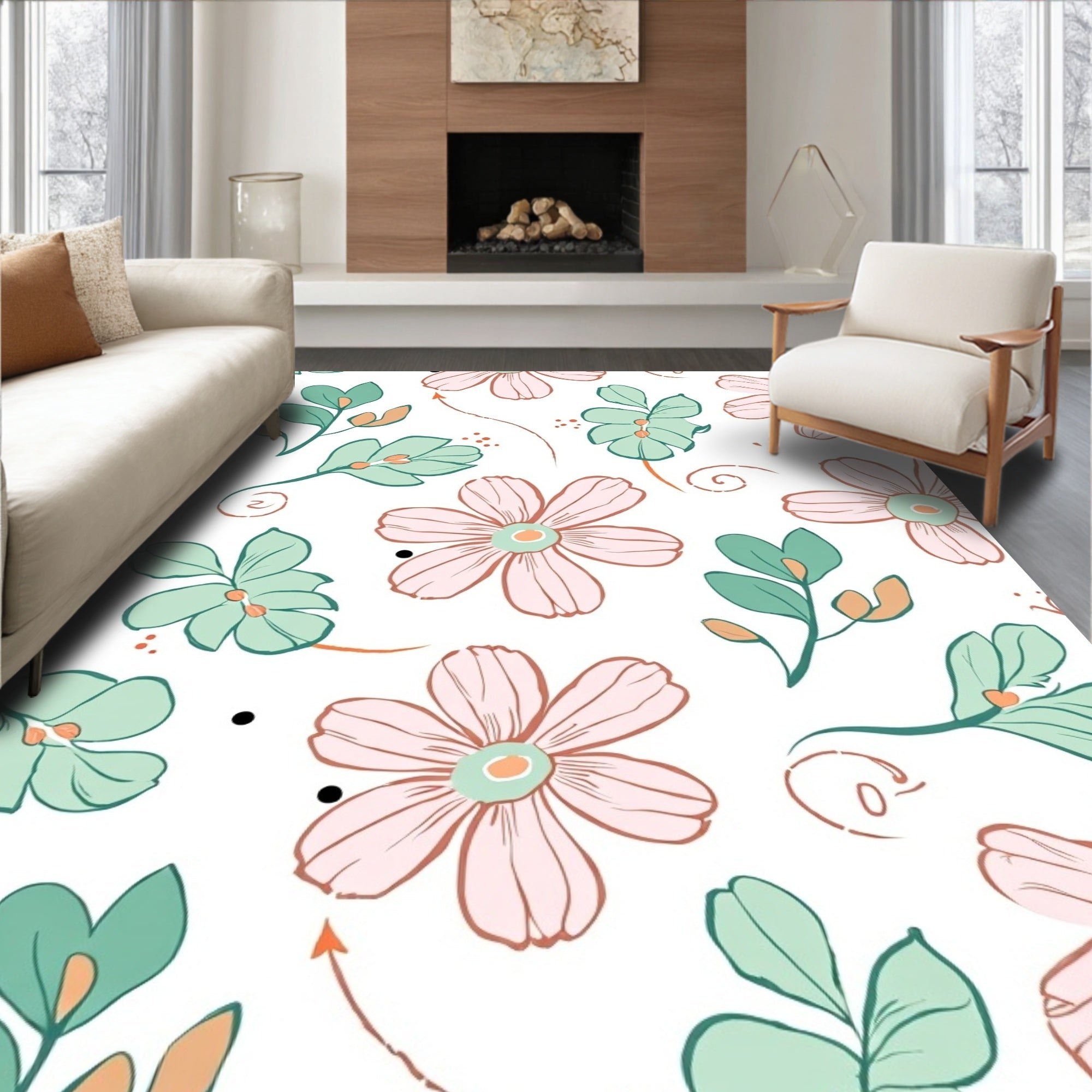 Abstract Floral Swirls Design Rug