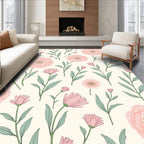 Delicate Pink Floral Botanical Pattern Rug