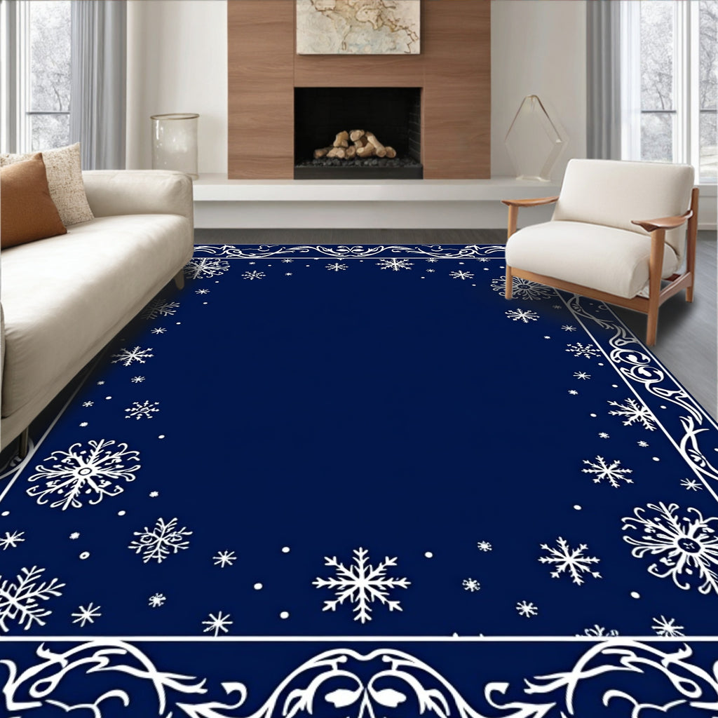 Navy White Snowflake Border Rug