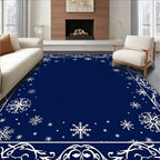 Navy White Snowflake Border Rug