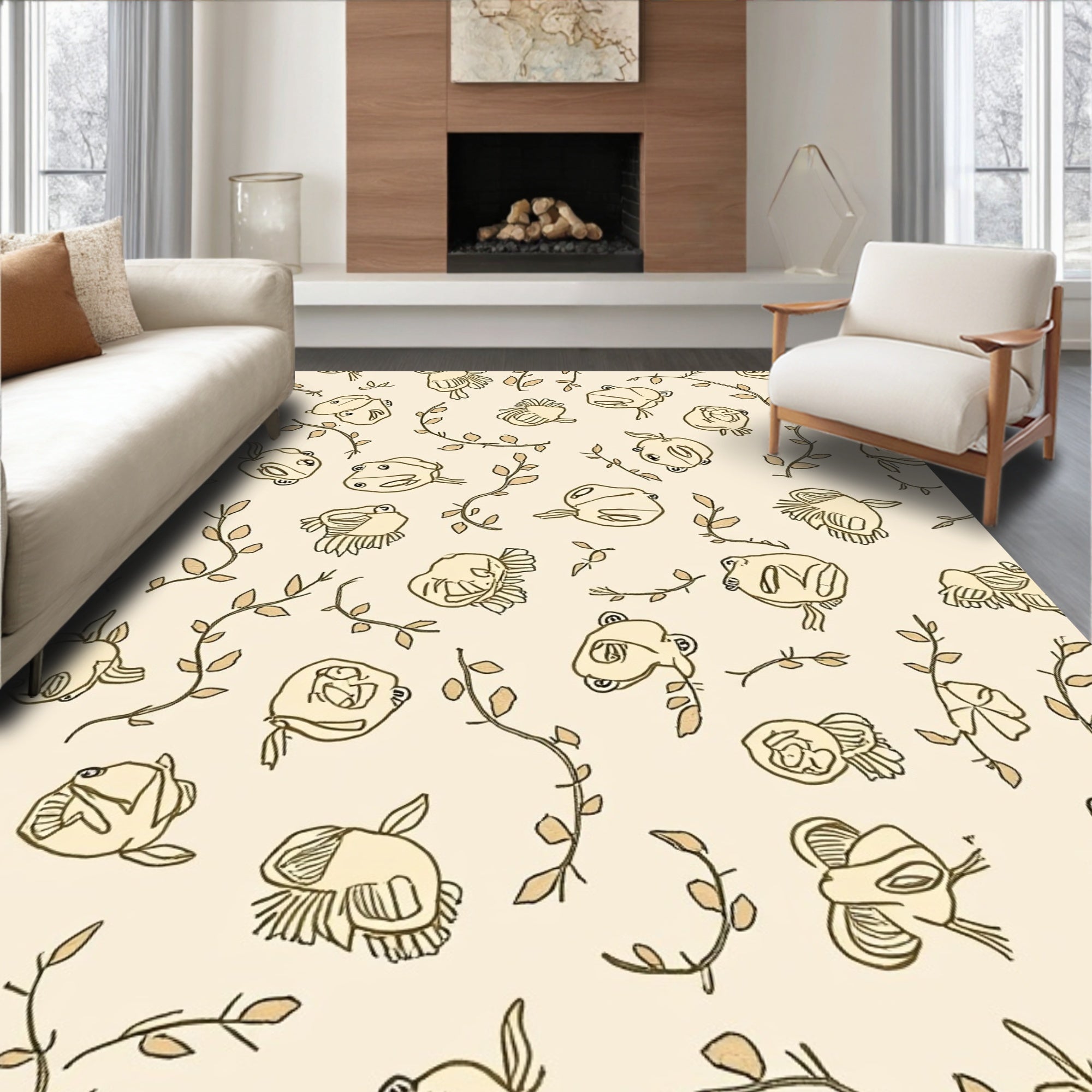 Whimsical Frogs and Leafy Vine Pattern Rug