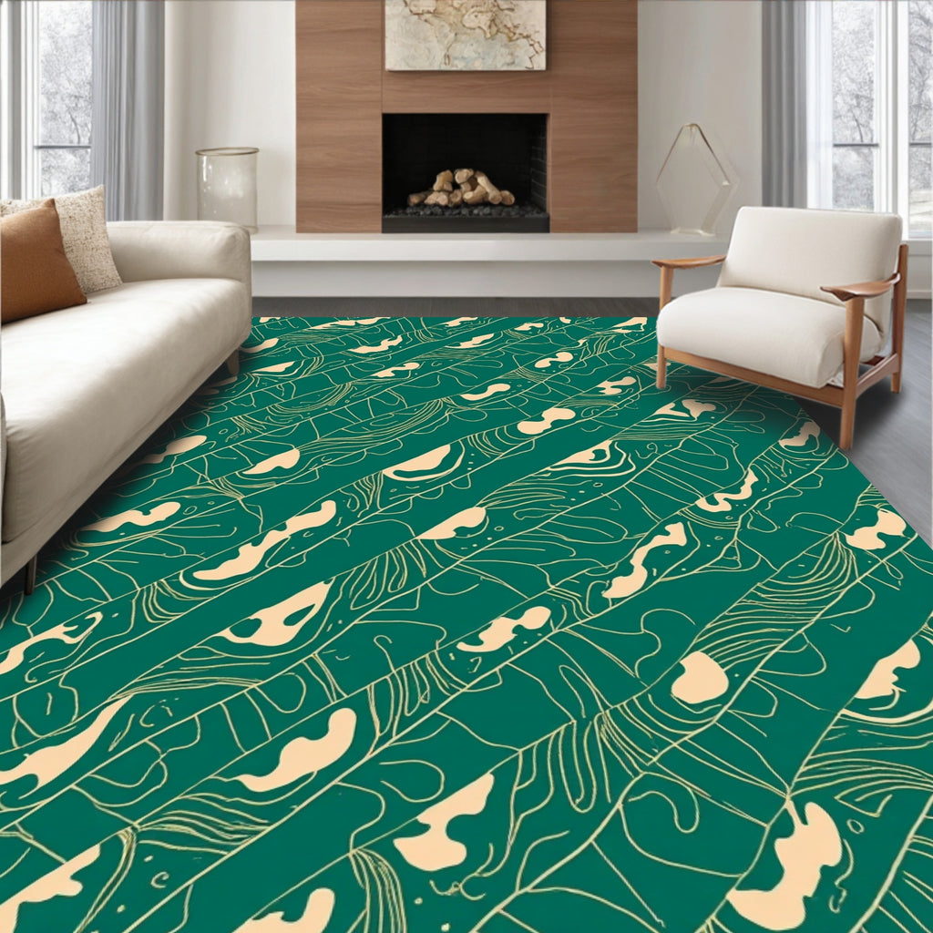 Abstract Teal Organic Striped Design Rug