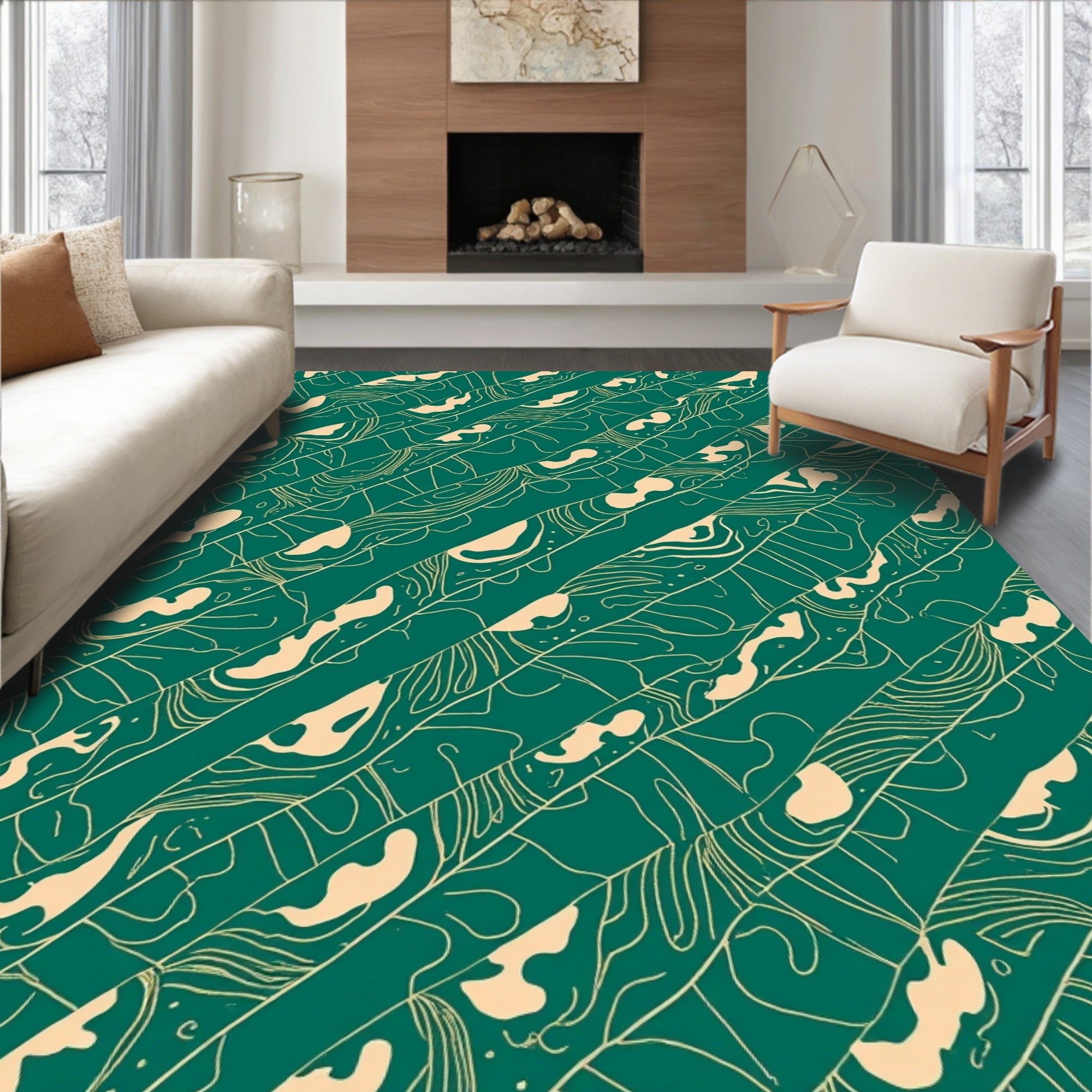Abstract Teal Organic Striped Design Rug