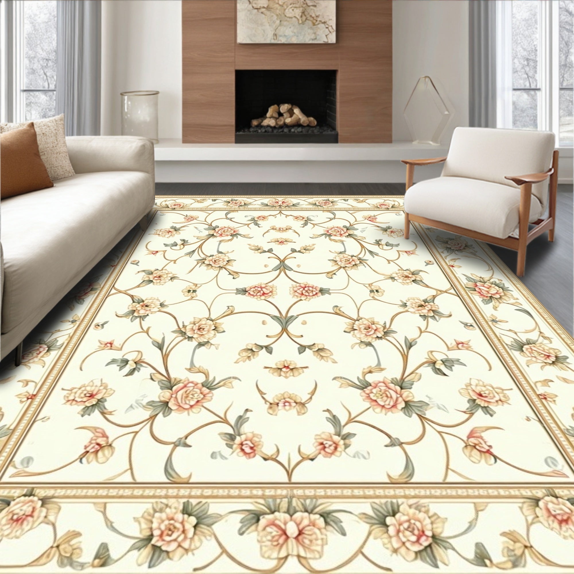 Elegant Floral Vine Garden Pattern Rug
