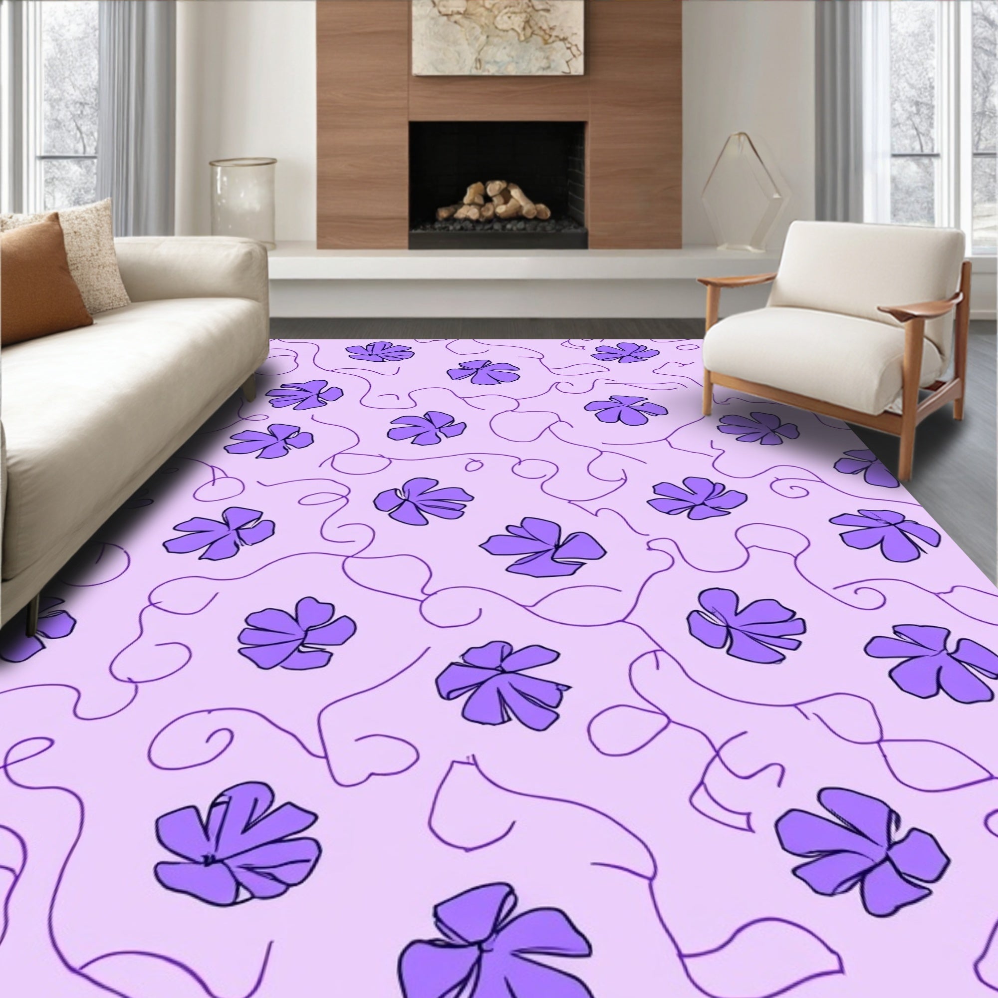 Purple Floral Vine Delight Pattern Rug